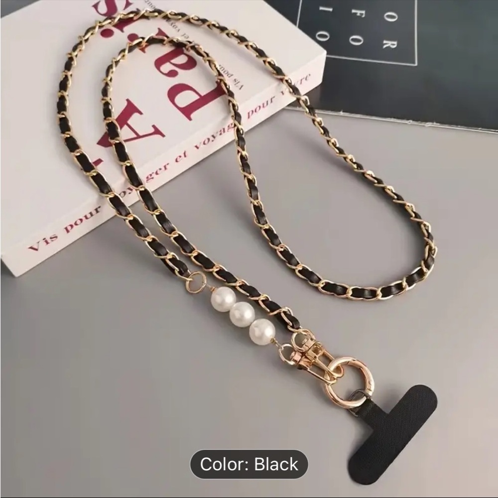 Elegant Black and Gold Chain Lanyard Necklace